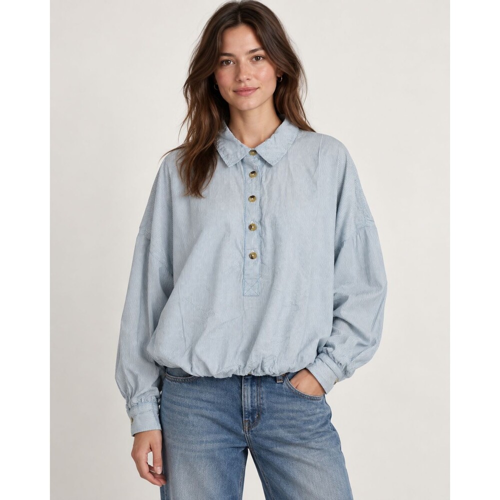 Free People We The Free Size M Blue White Stripe Oversized Pullover Shirt